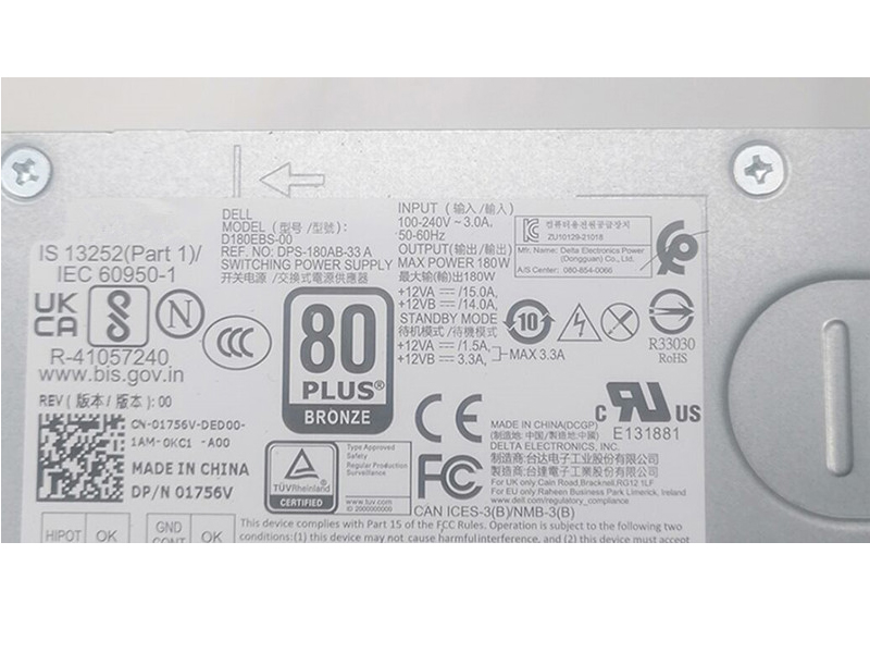 DELL D180EBS-00 DPS-180AB-33A F3J97 H180EBS-00 1756V