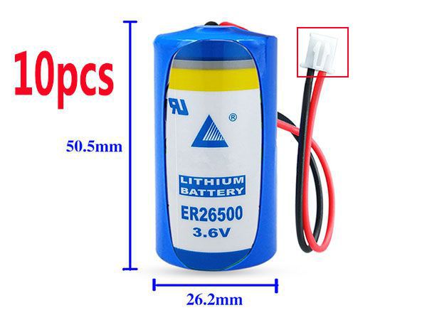 ER26500 Battery 9000mAh 3.6V LISUN ER26500 C Size 3.6V 9000mAh LS26500 High  Energy Li-SOCl2 with white plug 10PCS