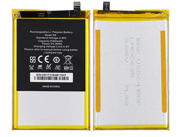 K6 - 6300mAh 24.26Wh 3.85V cell phone battery for OUKITEL K6