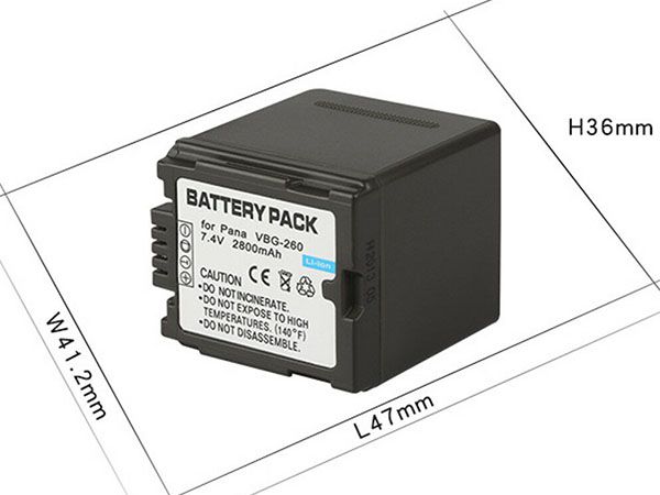 VW-VBG260 Battery 2800mAh 7.4V PANASONIC HDC HS20 HS250 HS700 TM300 SD1 SD5 SD600 SD700 PV-GS80 AG-HMC150